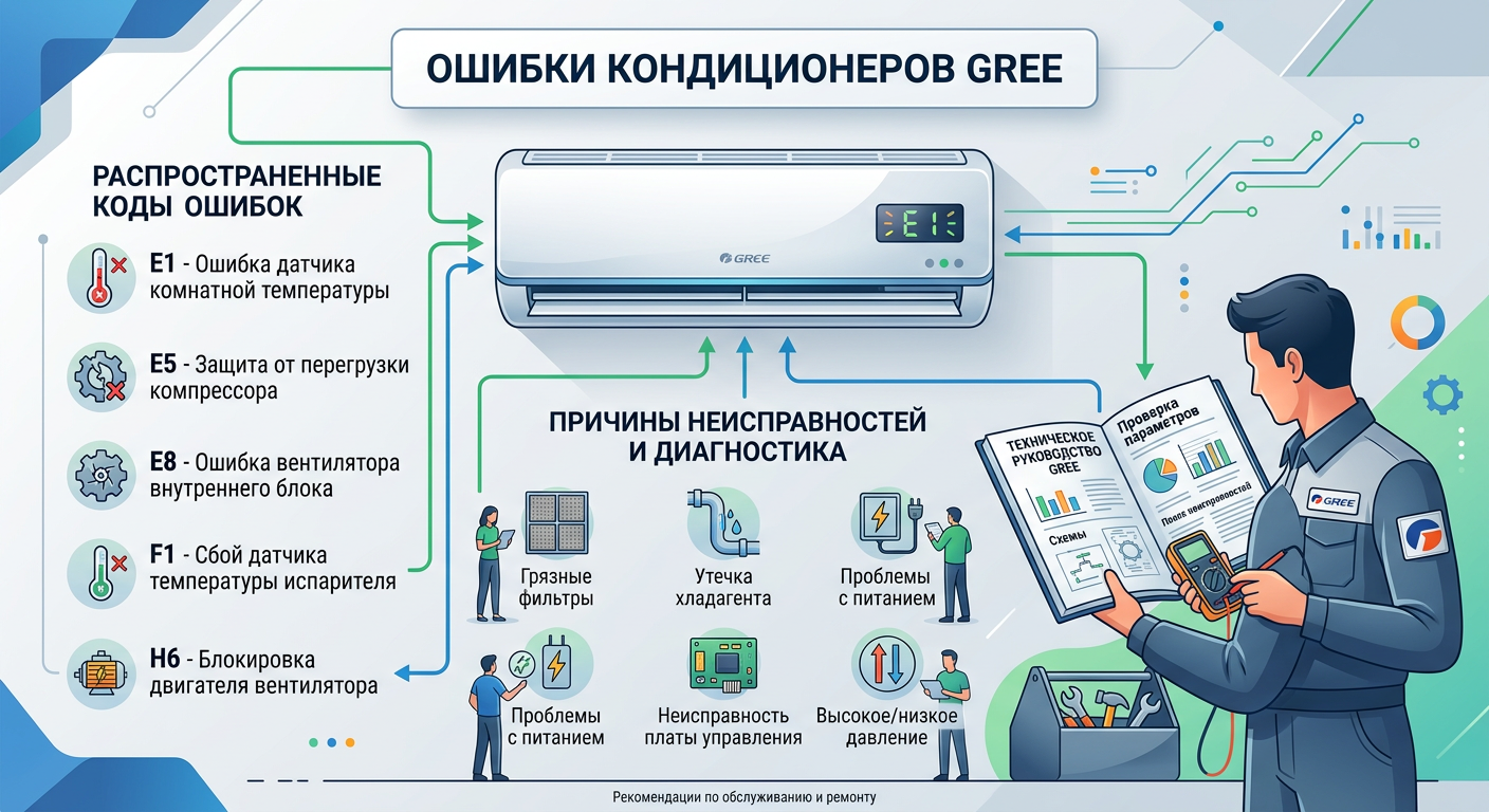Ошибки кондиционеров завода Gree