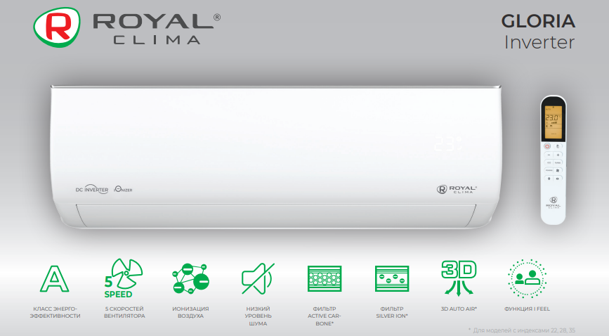Функции и режимы сплит-систем Royal Clima серии GLORIA Inverter