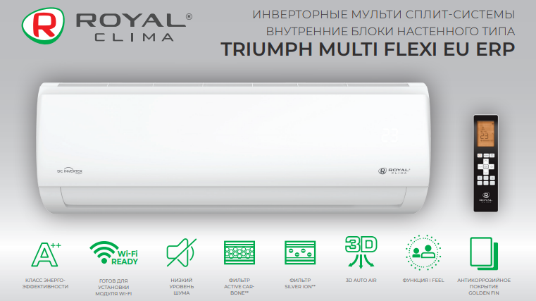 Функции внутренних блоков мульти сплит-системы ROYAL Clima MULTI FLEXI TRIUMPH Inverter Upgrade