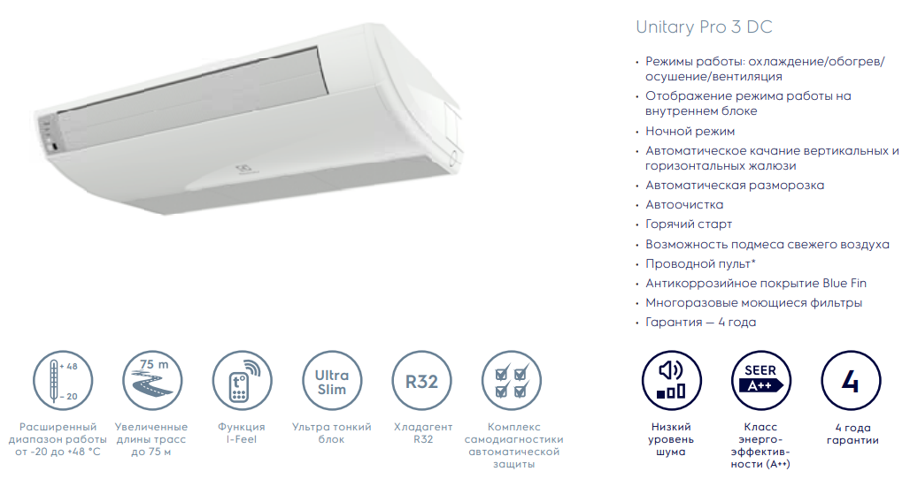 Преимущества напольно-потолочных сплит-систем Electrolux EACU-H/UP3-DC/N8