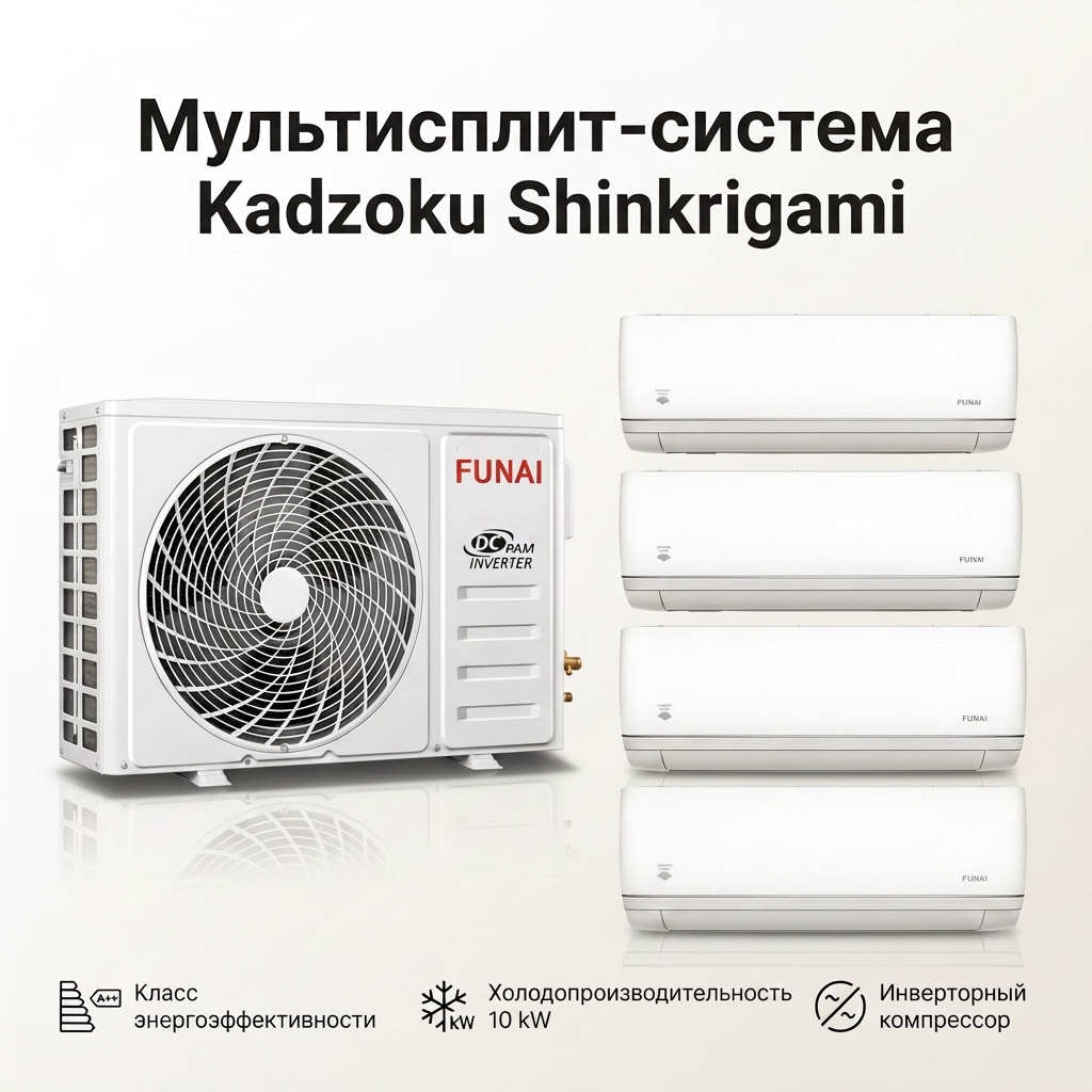Мультисплит-система Funai Kadzoku Shinkirigami Wi-Fi RAM-I-KD30HP.W02/S × 3 шт. + RAM-I-KD35HP.W02/S × 1 шт.