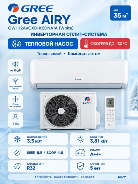 Функции и преимущества Gree GWH12AVCXD-K6DNA1A White Airy