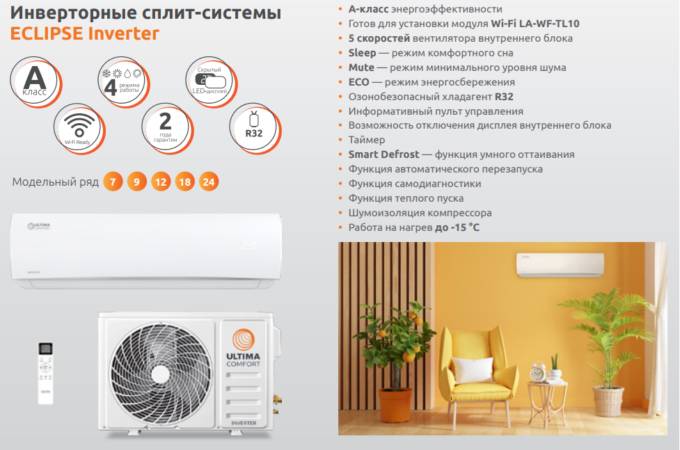 Преимущества кондиционера Ultima Comfort ECP-I07PN