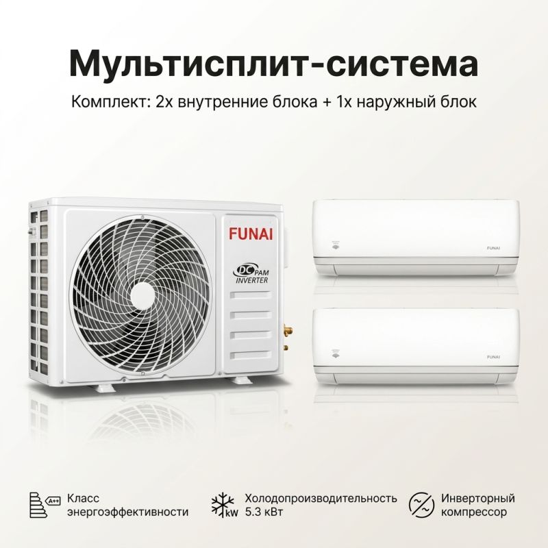 Мультисплит-система Funai Kadzoku Shinkirigami Wi-Fi RAM-I-KD30HP.W02/S × 2 шт. + RAM-I-2SKG40HP.02/U