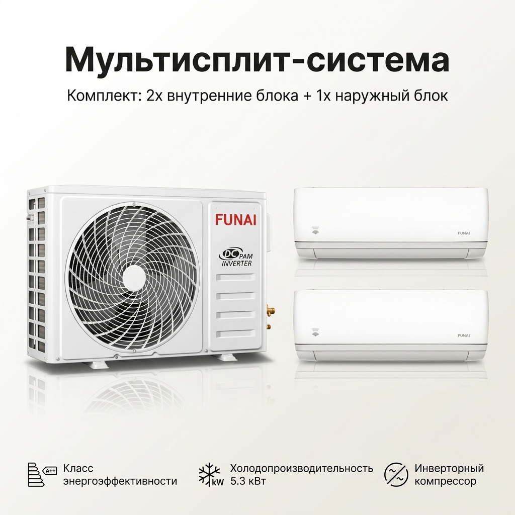 Комплект мультисплит-системы Funai Kadzoku Shinkirigami Wi-Fi RAM-I-KD30HP.W02/S × 2 шт. + RAM-I-2SKG50HP.02/U